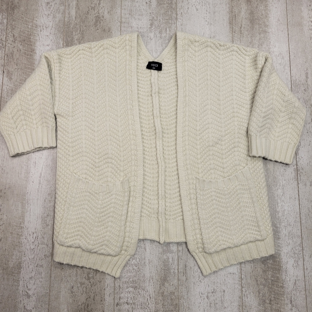 VICI Herringbone Knit Cardigan Small Ivory